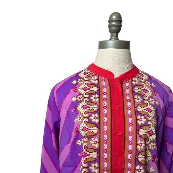 Bob Mackie Wearable Art Bombay Placement Print Long Sleeve Button Front Blouse - Picture 3 of 10